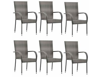 vidaXL Tuinstoelen stapelbaar 6 st poly rattan grijs