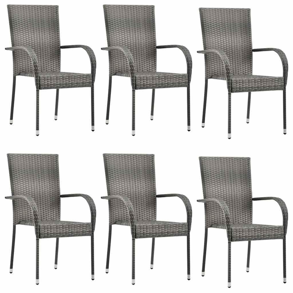 vidaXL Tuinstoelen stapelbaar 6 st poly rattan grijs