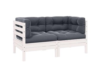 vidaXL Tuinbank 2-zits met kussens massief grenenhout wit