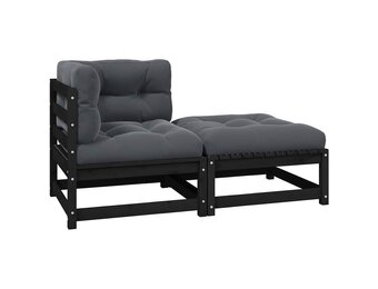 vidaXL 2-delige Loungeset met kussens massief grenenhout zwart