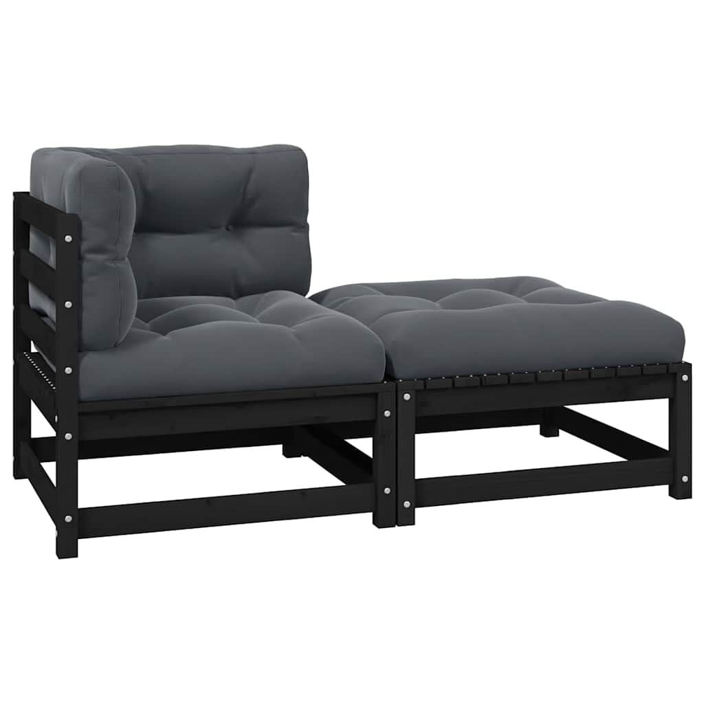 vidaXL 2-delige Loungeset met kussens massief grenenhout zwart