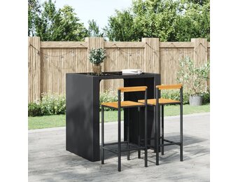 vidaXL Barkrukken 2 st. Zwart Poly Rattan & Massief Acaciahout - 59% Korting