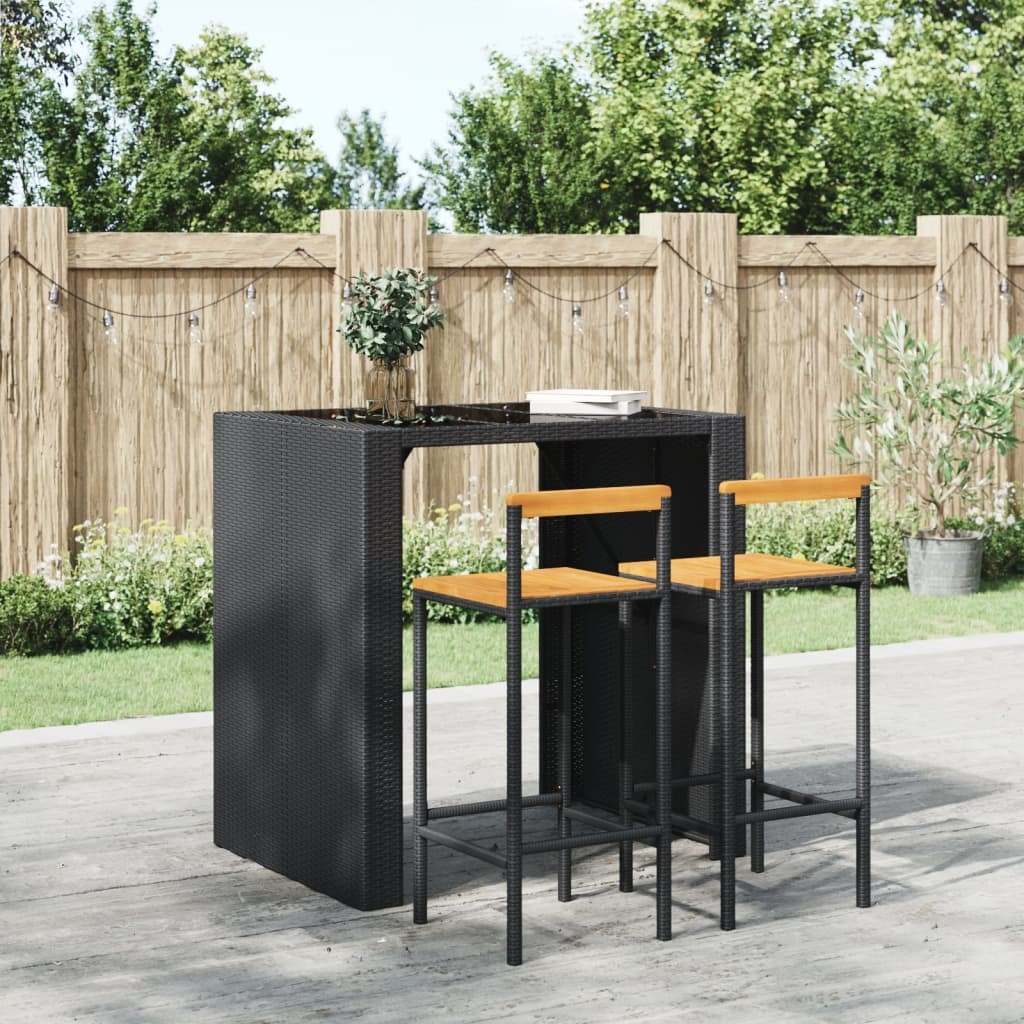 vidaXL Barkrukken 2 st. Zwart Poly Rattan & Massief Acaciahout - 59% Korting
