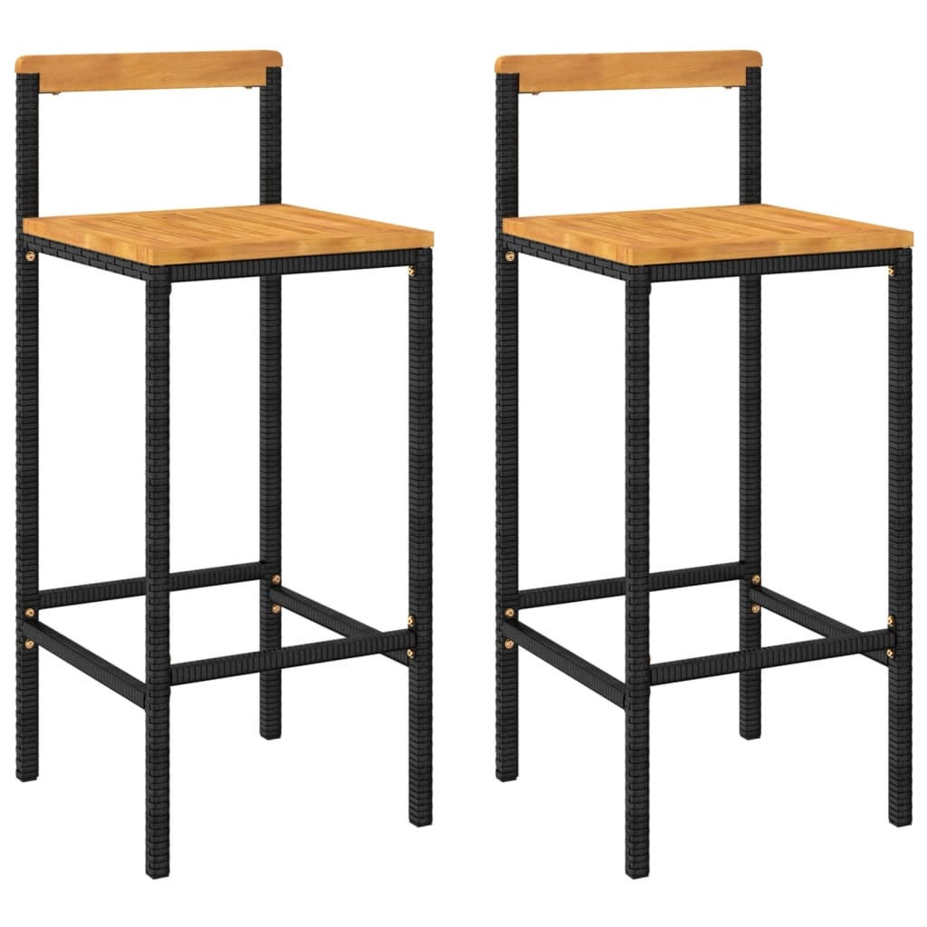 vidaXL Barkrukken 2 st. Zwart Poly Rattan & Massief Acaciahout - 59% Korting