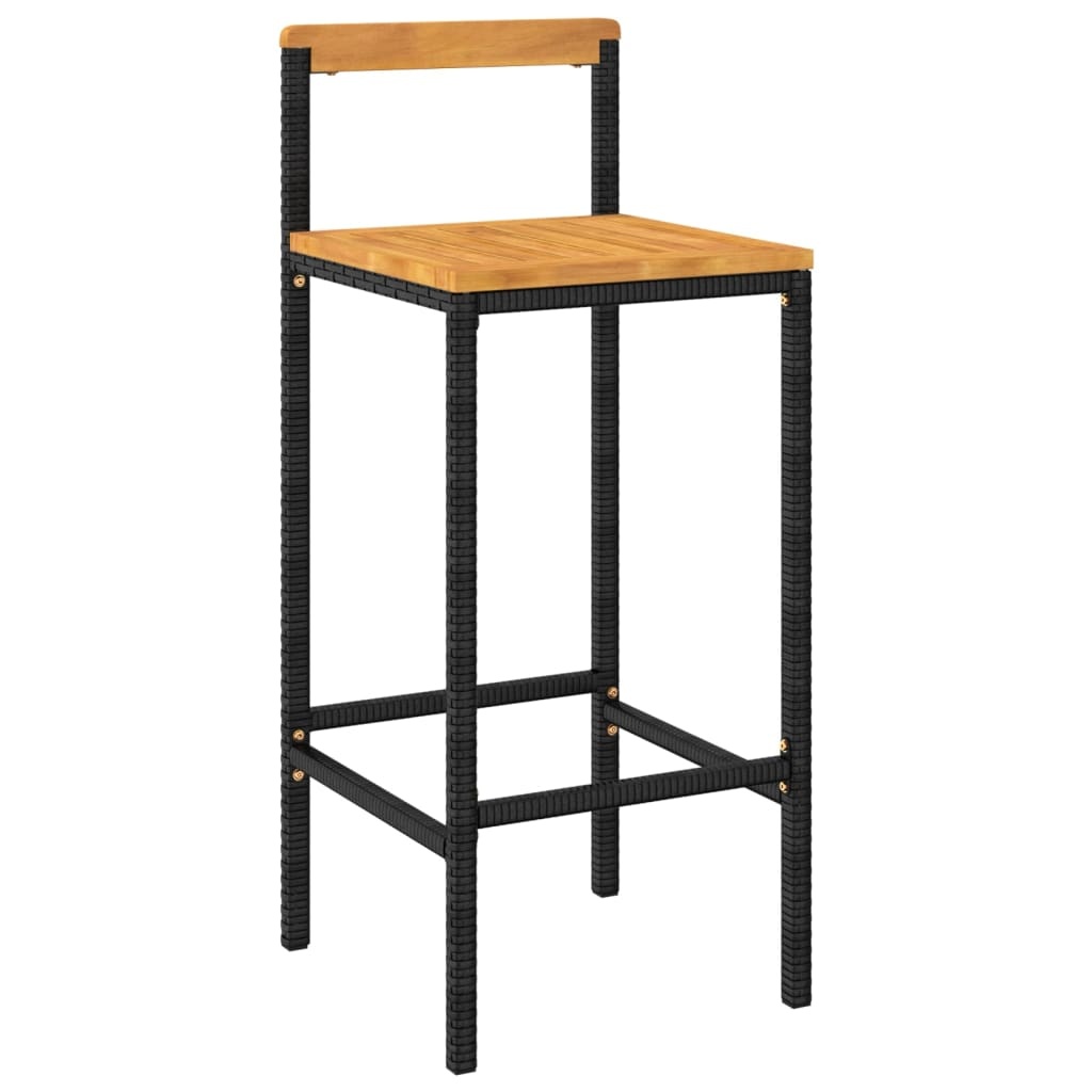 vidaXL Barkrukken 2 st. Zwart Poly Rattan & Massief Acaciahout - 59% Korting