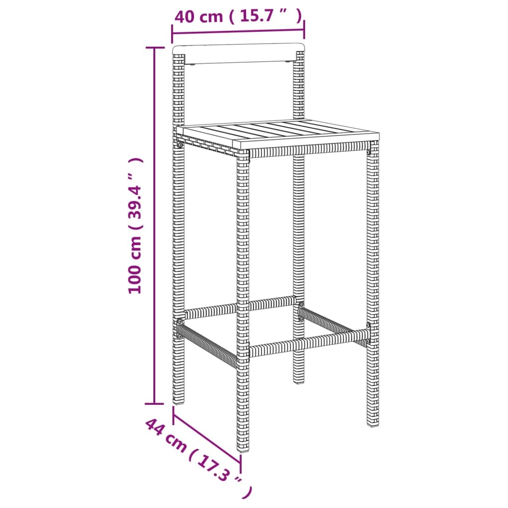 vidaXL Barkrukken 2 st. Zwart Poly Rattan & Massief Acaciahout - 59% Korting