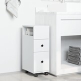 Smal Houten Badkamerkastje met Wielen - Wit - 34% Korting