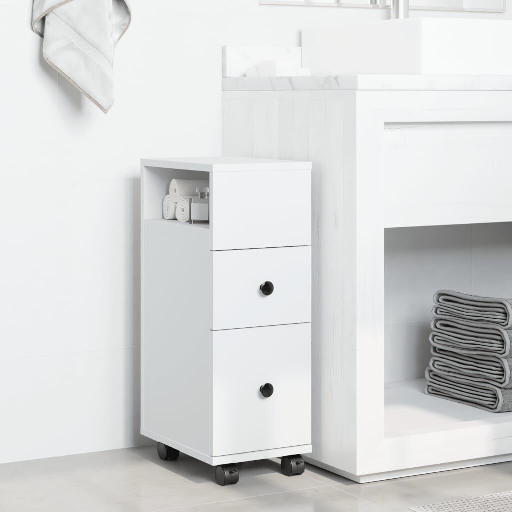 Smal Houten Badkamerkastje met Wielen - Wit - 34% Korting