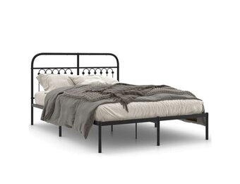 vidaXL Bedframe met hoofdbord metaal zwart 135x190 cm