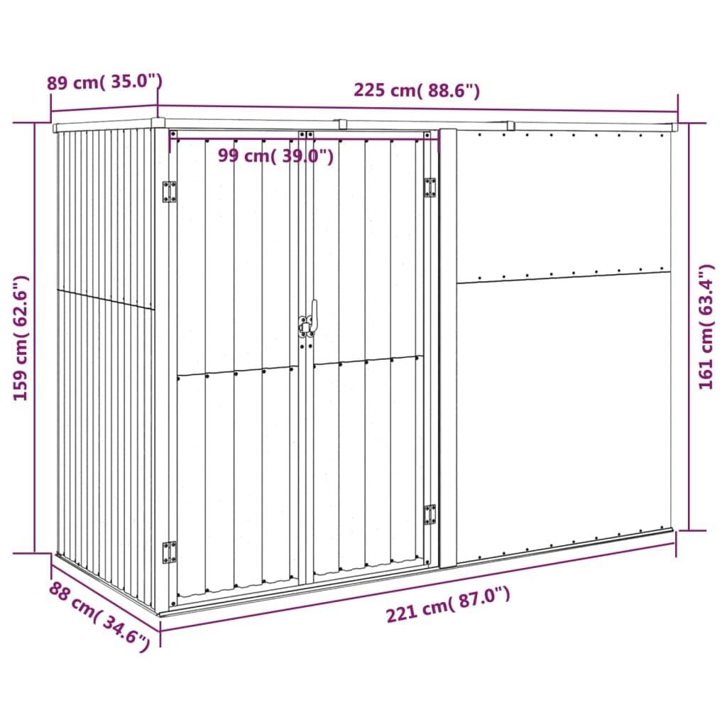 VidaXL Tuinschuur Antraciet (225x89x161 cm) - 35% Korting