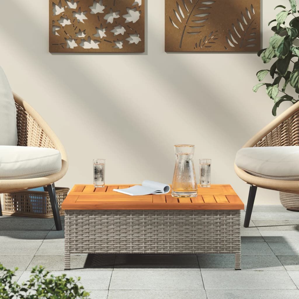 vidaXL Tuintafel 70x70x25 cm Poly rattan & Acaciahout Grijs - 34% Korting