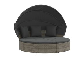 VidaXL Loungebed met Luifel en Kussens, Poly Rattan Grijs - 55% Korting!