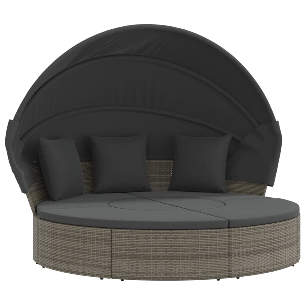 VidaXL Loungebed met Luifel en Kussens, Poly Rattan Grijs - 55% Korting!