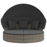 VidaXL Loungebed met Luifel en Kussens, Poly Rattan Grijs - 55% Korting!