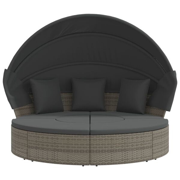 VidaXL Loungebed met Luifel en Kussens, Poly Rattan Grijs - 55% Korting!