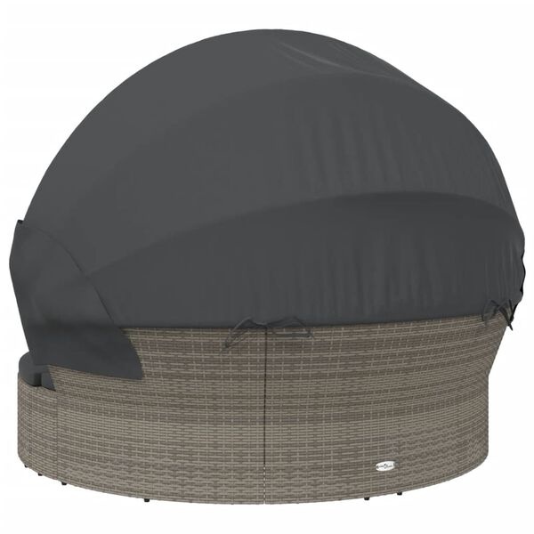 VidaXL Loungebed met Luifel en Kussens, Poly Rattan Grijs - 55% Korting!