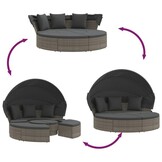 VidaXL Loungebed met Luifel en Kussens, Poly Rattan Grijs - 55% Korting!
