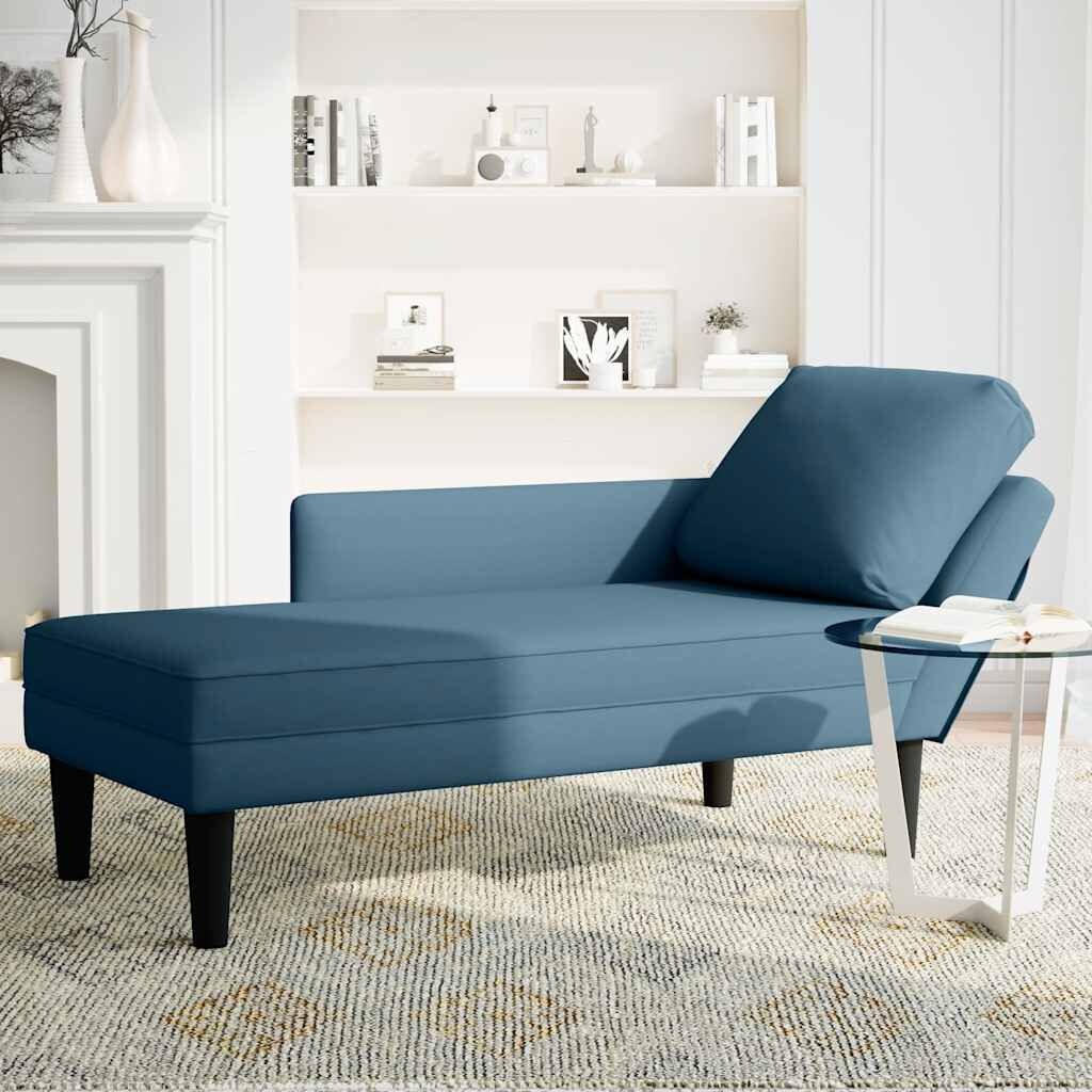 VidaXL Chaise Longue Fluweel Blauw met Kussen & Armleuning - 35% Korting