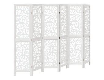 Kamerscherm met 6 panelen, Wit, Paulowniahout - 35% Korting
