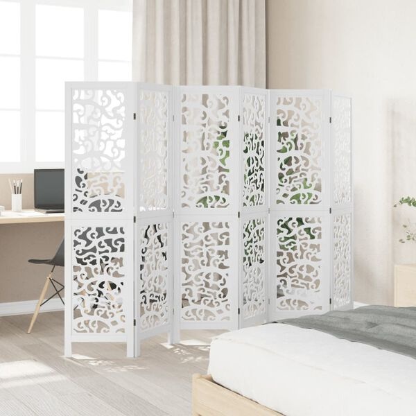 Kamerscherm met 6 panelen, Wit, Paulowniahout - 35% Korting