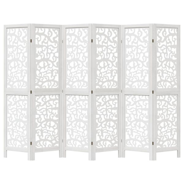 Kamerscherm met 6 panelen, Wit, Paulowniahout - 35% Korting