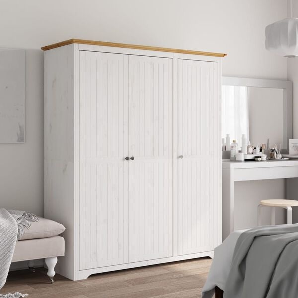 vidaXL Kledingkast BODO Grenenhout Wit/Bruin - 146x53,5x173 cm - 55% Korting