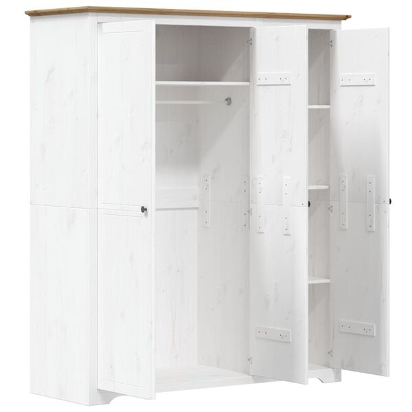 vidaXL Kledingkast BODO Grenenhout Wit/Bruin - 146x53,5x173 cm - 55% Korting
