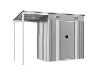 vidaXL Tuinschuur met verlengd dak 277x110,5x181 cm staal lichtgrijs
