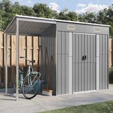 vidaXL Tuinschuur met verlengd dak 277x110,5x181 cm staal lichtgrijs