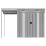 vidaXL Tuinschuur met verlengd dak 277x110,5x181 cm staal lichtgrijs