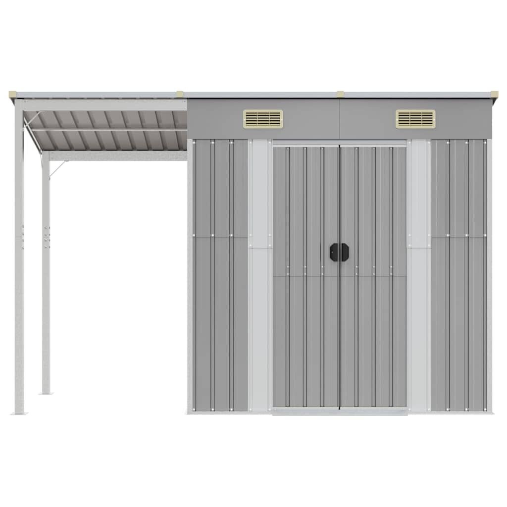 vidaXL Tuinschuur met verlengd dak 277x110,5x181 cm staal lichtgrijs
