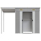 vidaXL Tuinschuur met verlengd dak 277x110,5x181 cm staal lichtgrijs