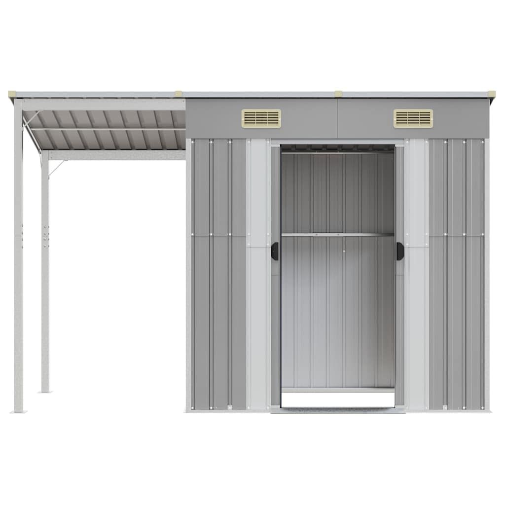 vidaXL Tuinschuur met verlengd dak 277x110,5x181 cm staal lichtgrijs