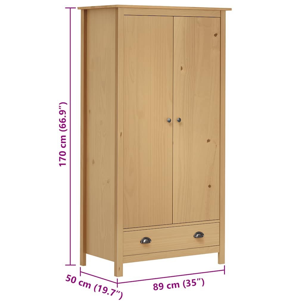 vidaXL Kledingkast Hill 2 deuren 89x50x170 cm massief grenenhout