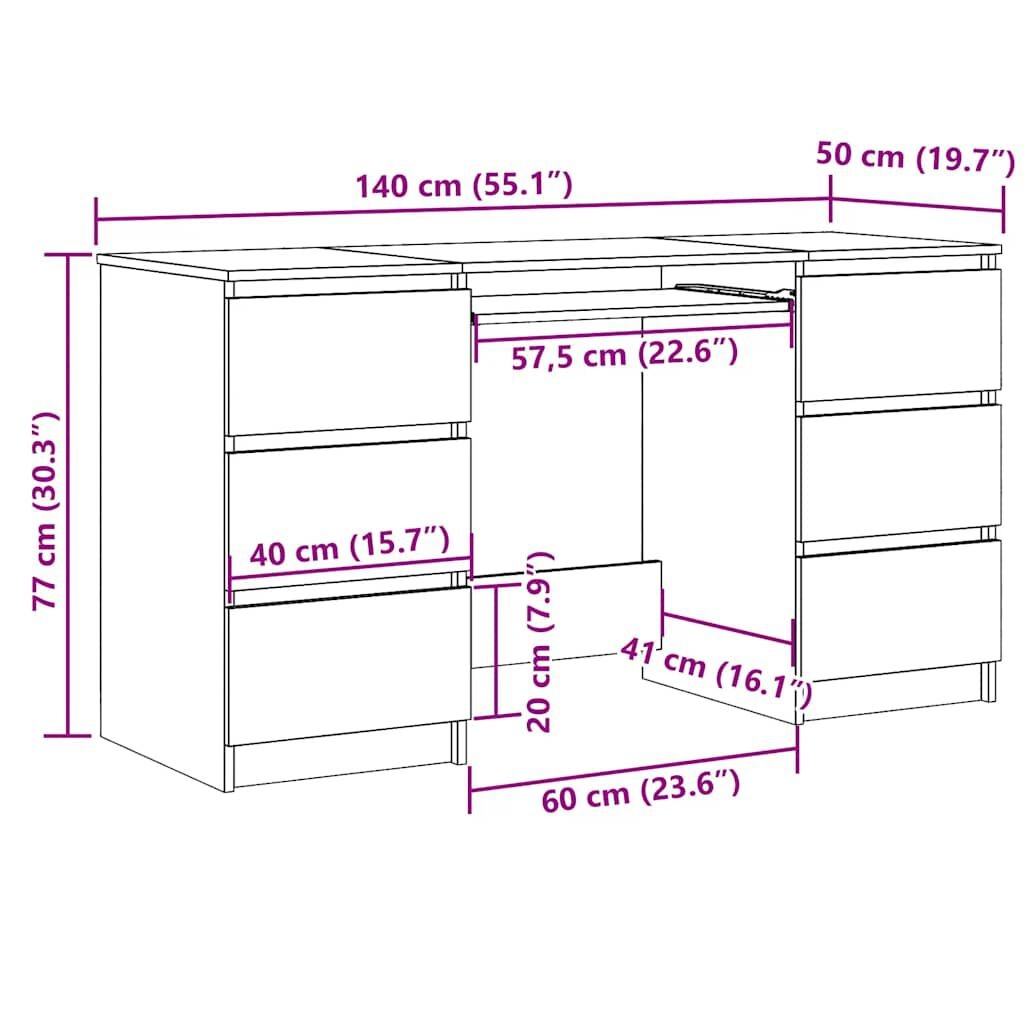 vidaXL Schrijftafel 140x50x77 cm bewerkt hout wit