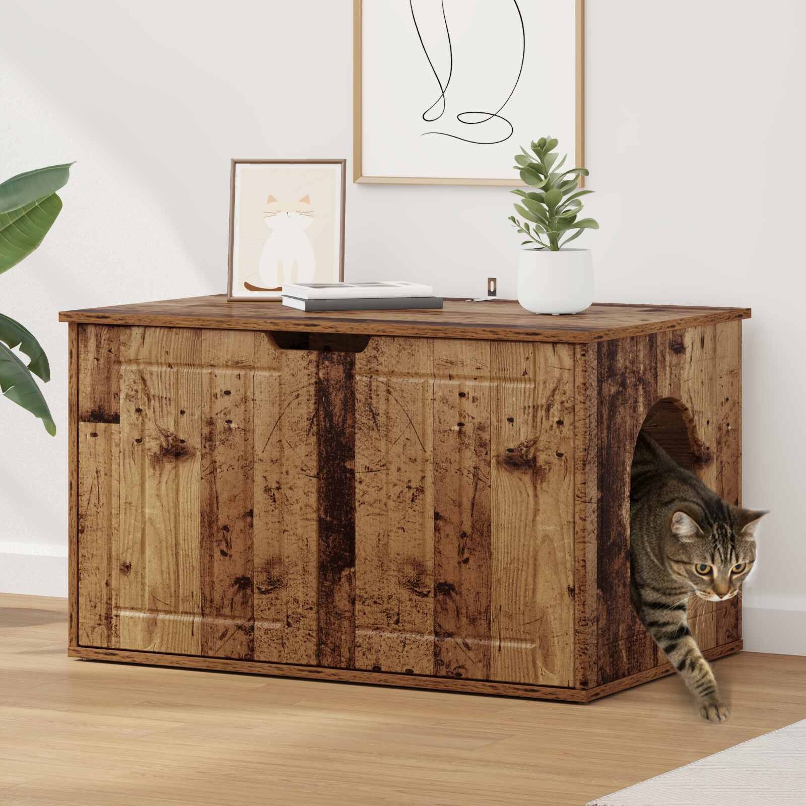 vidaXL Kattenhuis Oudhout 85 x 55 x 50,5 cm Bewerkt hout