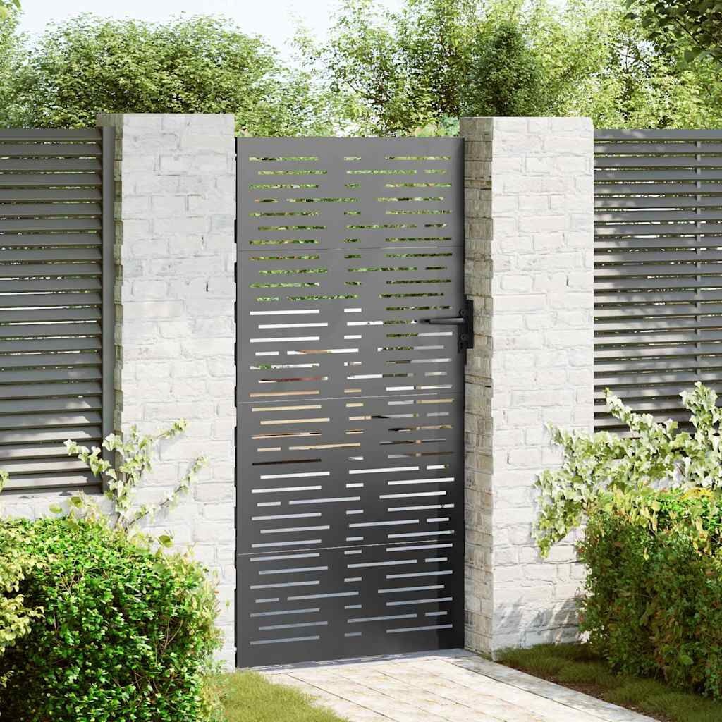 vidaXL Tuinpoort 85 x 200 cm Poedergecoat staal Zwart Vergrendelbaar