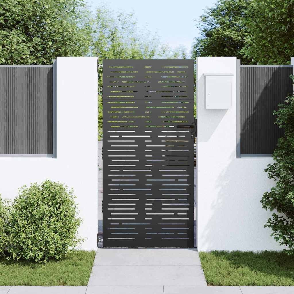 vidaXL Tuinpoort 85 x 200 cm Poedergecoat staal Zwart Vergrendelbaar