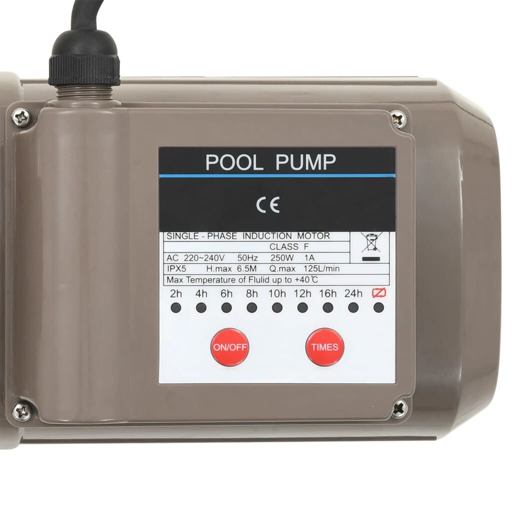 vidaXL Zwembadpomp met timer 0,25 pk 8000 L/u zwart