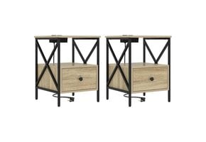Nachtkastje Sonoma Eiken 2 stuks met Oplaadstation - 35% Korting