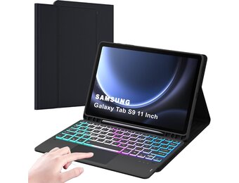 Toetsenbordhoes Samsung Galaxy Tab S9 11 inch met Trackpad, Verlichting, QWERTZ, S Pen Houder, Magnetisch, Afneembaar & Verstelbare Standaard
