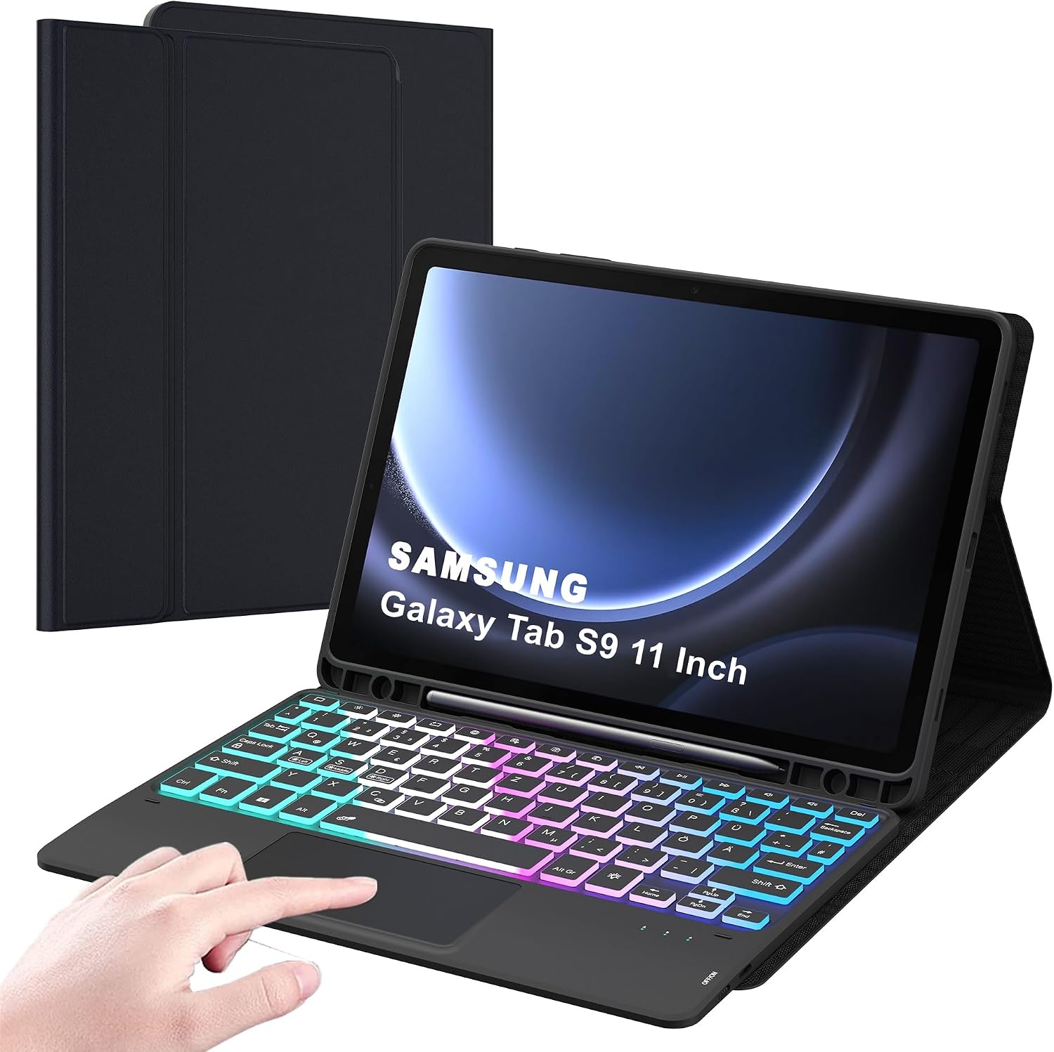 Toetsenbordhoes Samsung Galaxy Tab S9 11 inch met Trackpad, Verlichting, QWERTZ, S Pen Houder, Magnetisch, Afneembaar & Verstelbare Standaard