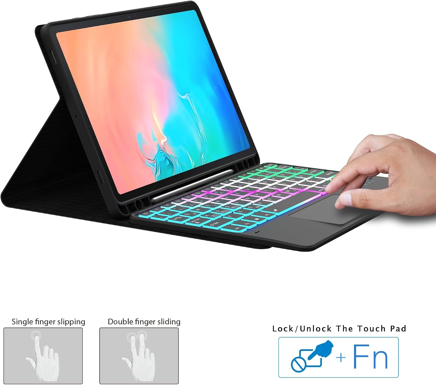 Toetsenbordhoes Samsung Galaxy Tab S9 11 inch met Trackpad, Verlichting, QWERTZ, S Pen Houder, Magnetisch, Afneembaar & Verstelbare Standaard