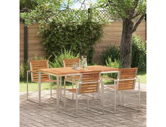 vidaXL Eettafel 150x90x75 cm Massief Teakhout en RVS