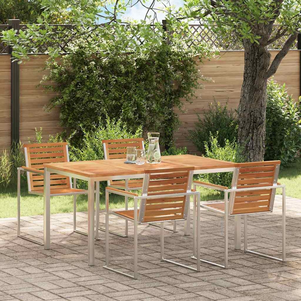 vidaXL Eettafel 150x90x75 cm Massief Teakhout en RVS