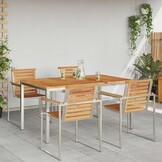 vidaXL Eettafel 150x90x75 cm Massief Teakhout en RVS