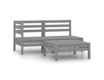 vidaXL 3-delige Loungeset massief grenenhout grijs