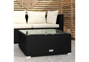 Zwarte Rotan Tuintafel met Glazen Blad 60x60x30 cm - 41% Korting