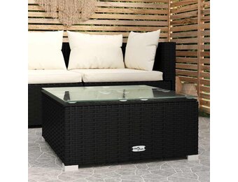 vidaXL Tuintafel 60x60x30 cm poly rattan en glas zwart