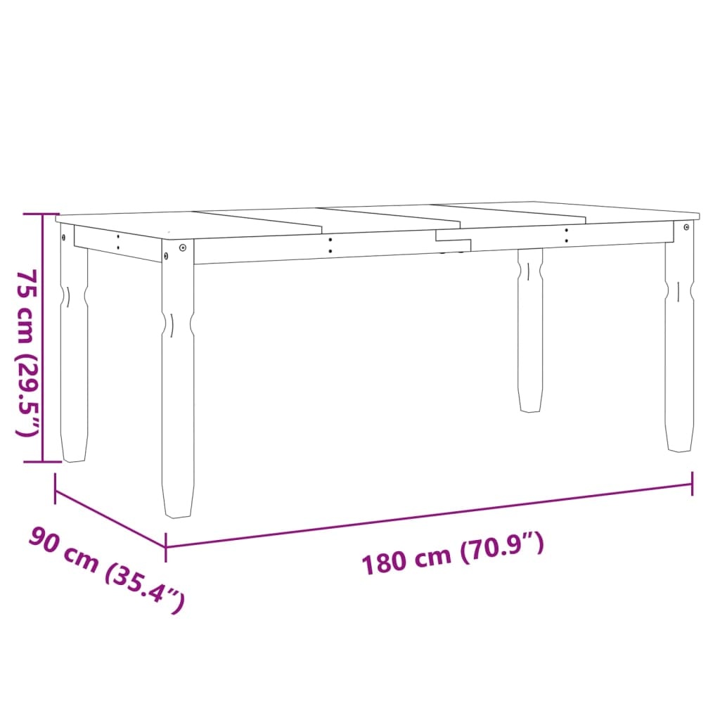 vidaXL Eettafel Corona 180x90x75 cm massief grenenhout grijs